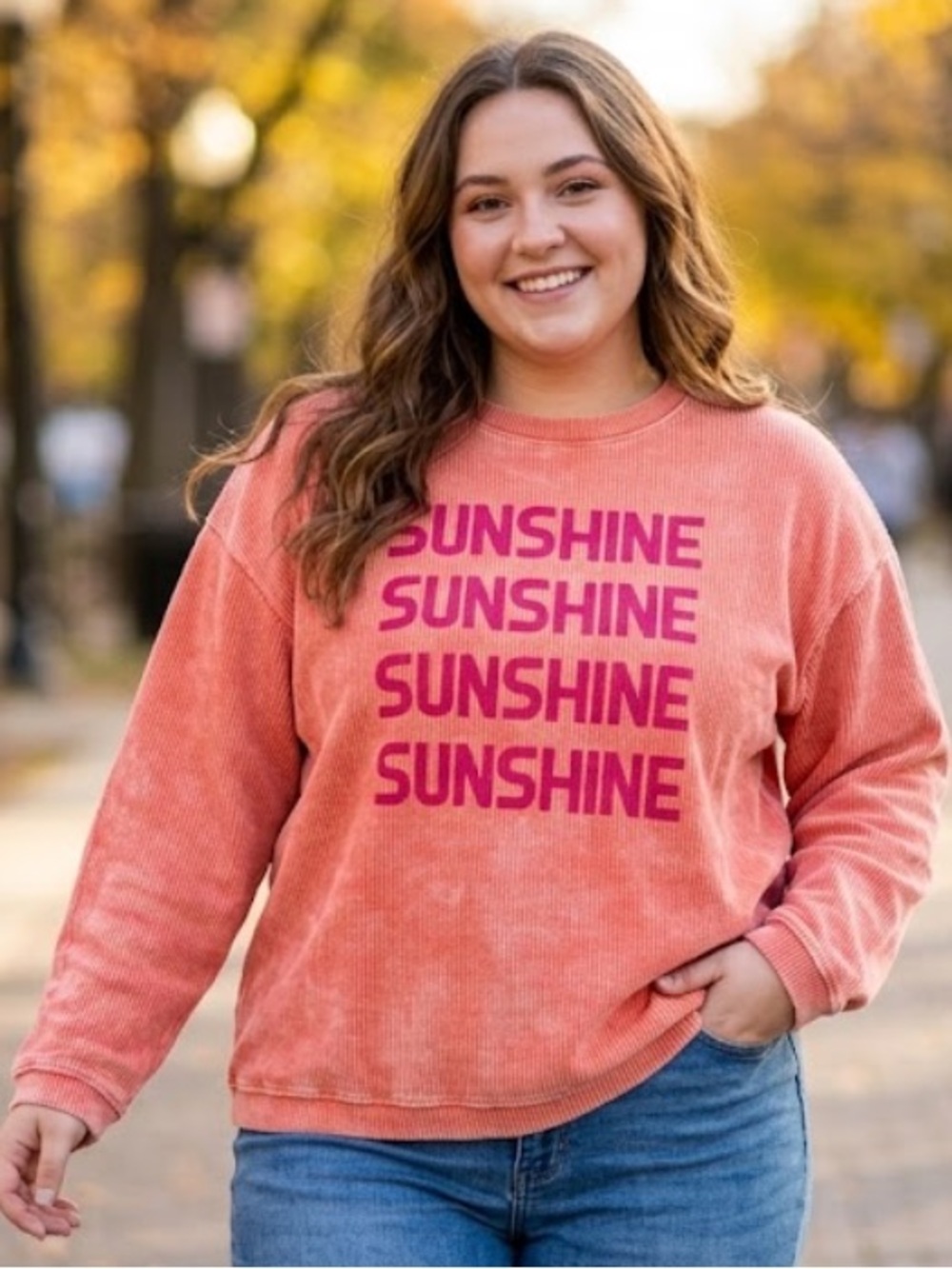 Panache Apparel Women’s Coral Graphic 'Sunshine' Pullover Sweatshirt